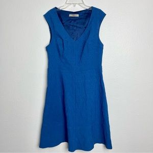 Romy Blue Brocade Fit & Flare A Line Sleeveless Dress